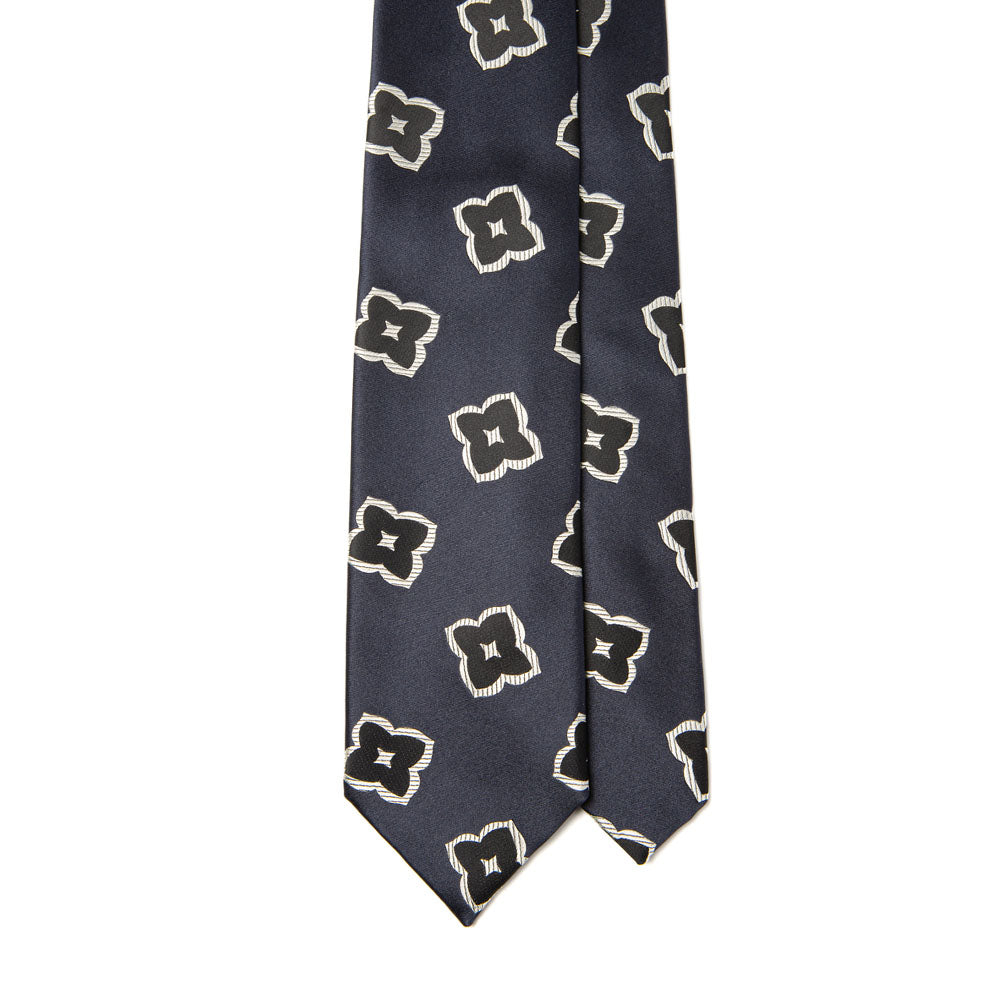 Big Flower Pattern Classic Navy Woven Silk Tie