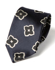 Big Flower Pattern Classic Navy Woven Silk Tie