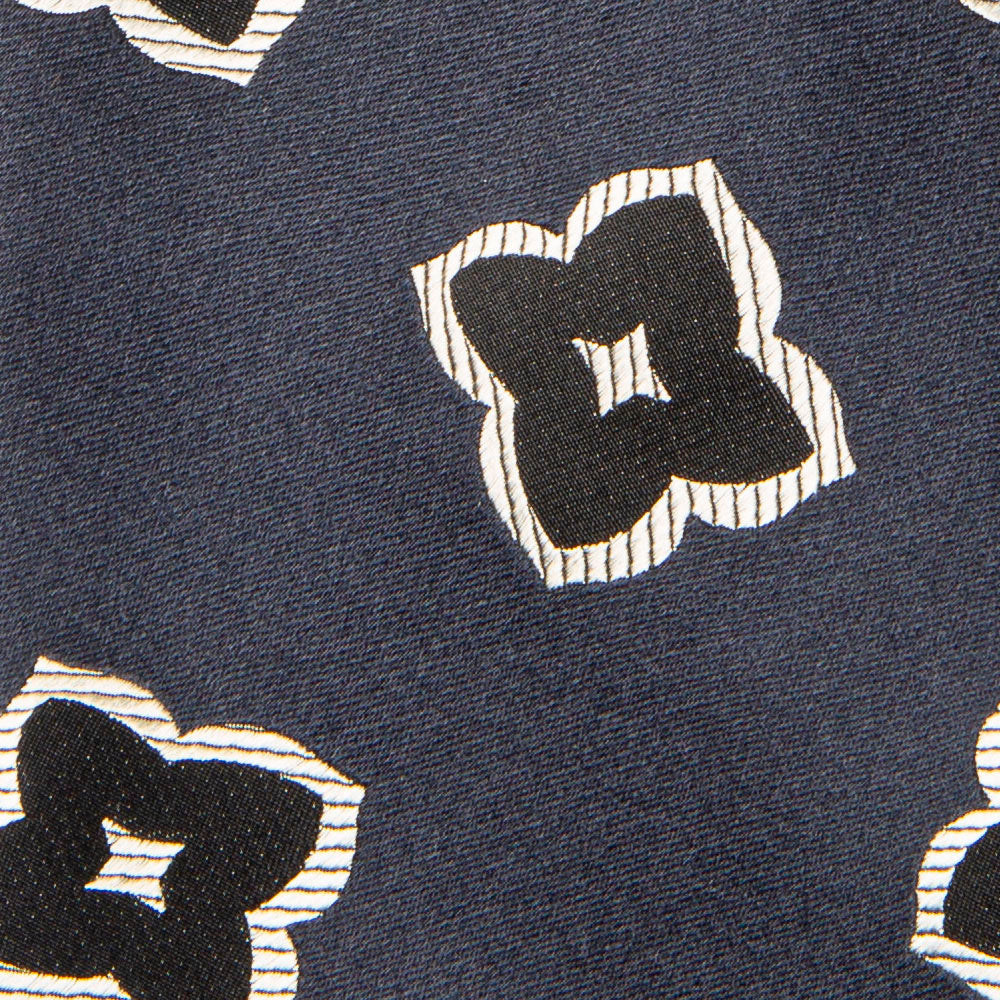 Big Flower Pattern Classic Navy Woven Silk Tie