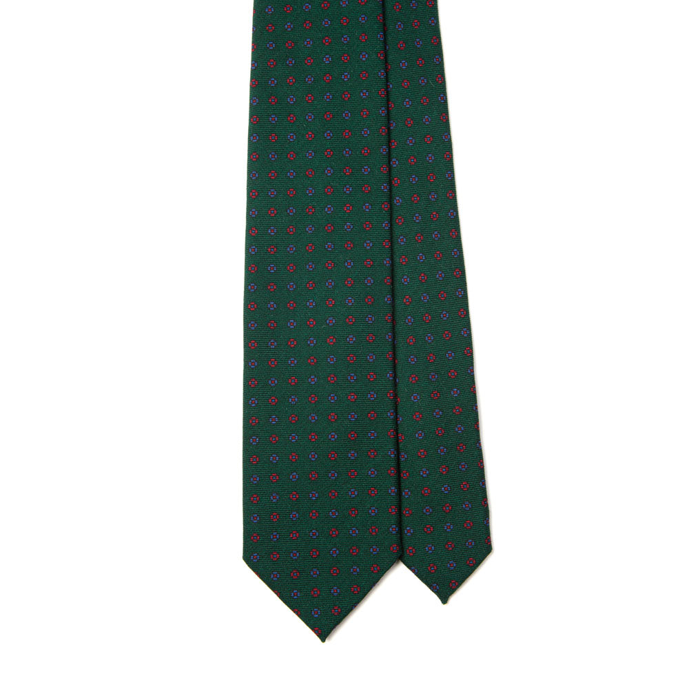 Petite Flower Pattern Deep Green Printed Wool Tie