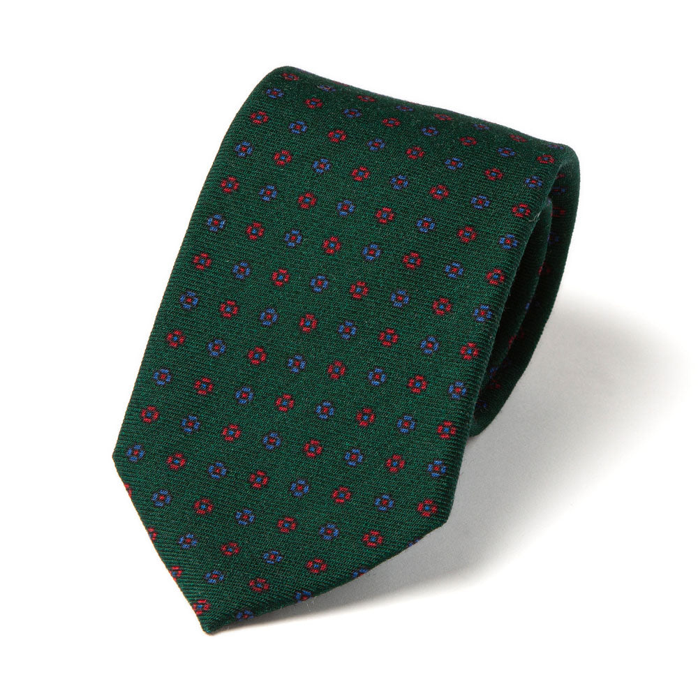 Petite Flower Pattern Deep Green Printed Wool Tie