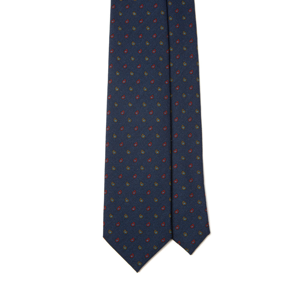 Petite Paisley Pattern Classic Navy Printed Wool Tie