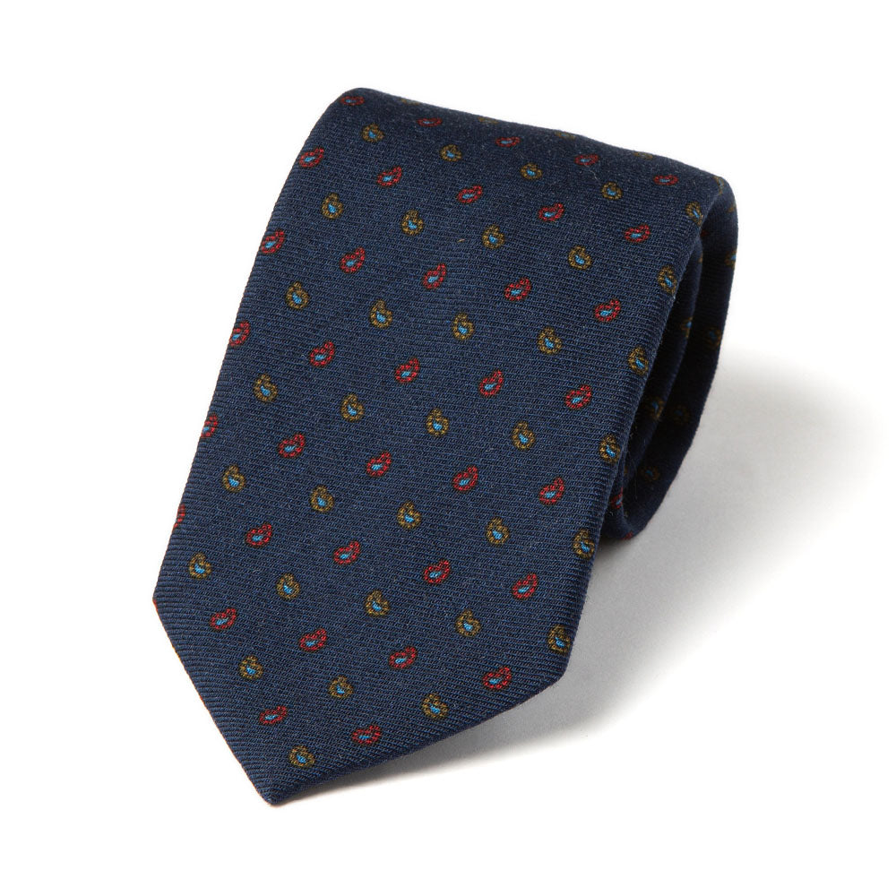 Petite Paisley Pattern Classic Navy Printed Wool Tie