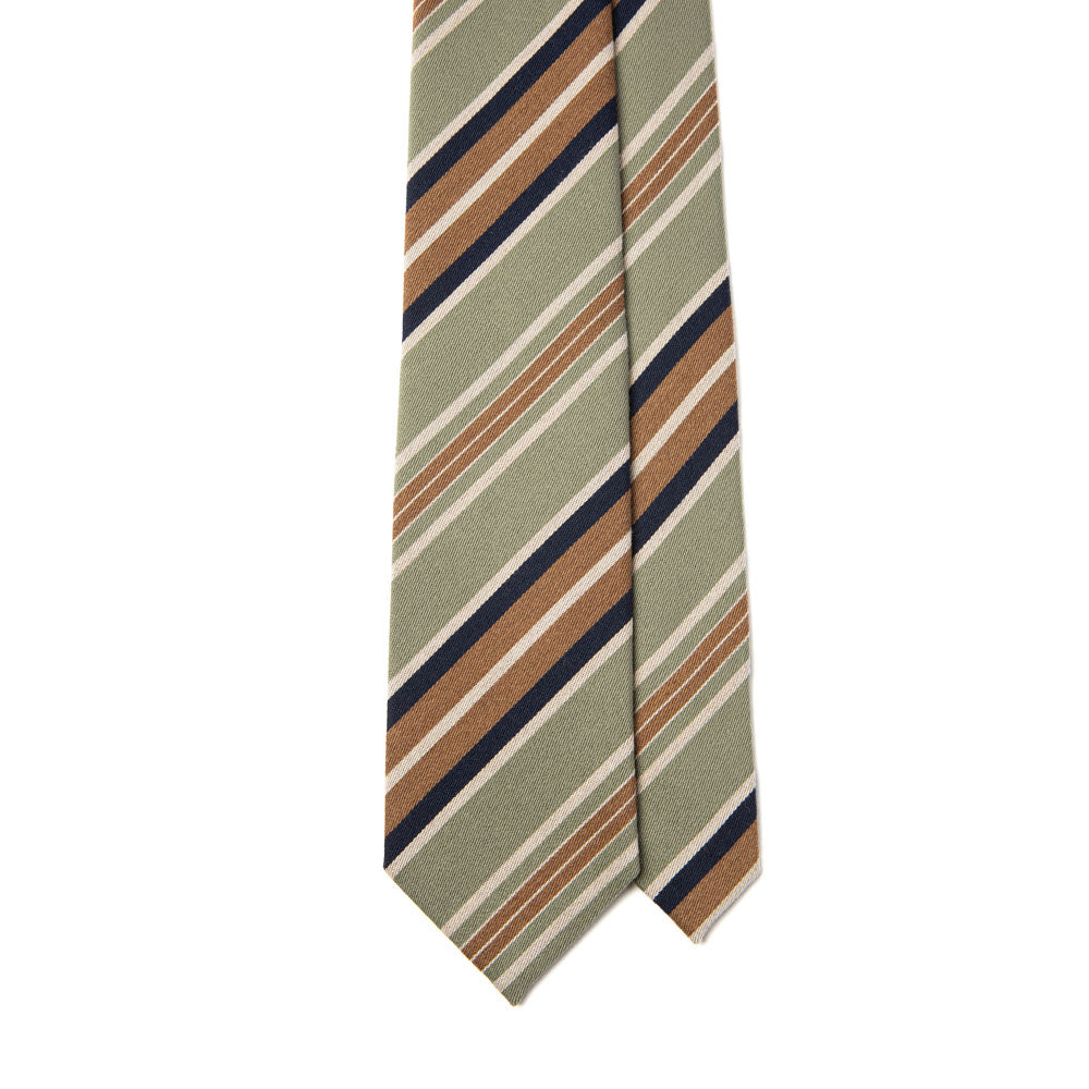 Signature Stripe Sage Green Woven Wool Silk Tie