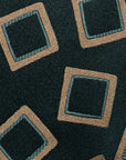 Gold Big Square Tile Pattern British Green Satin Woven Silk Tie