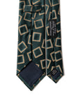 Gold Big Square Tile Pattern British Green Satin Woven Silk Tie
