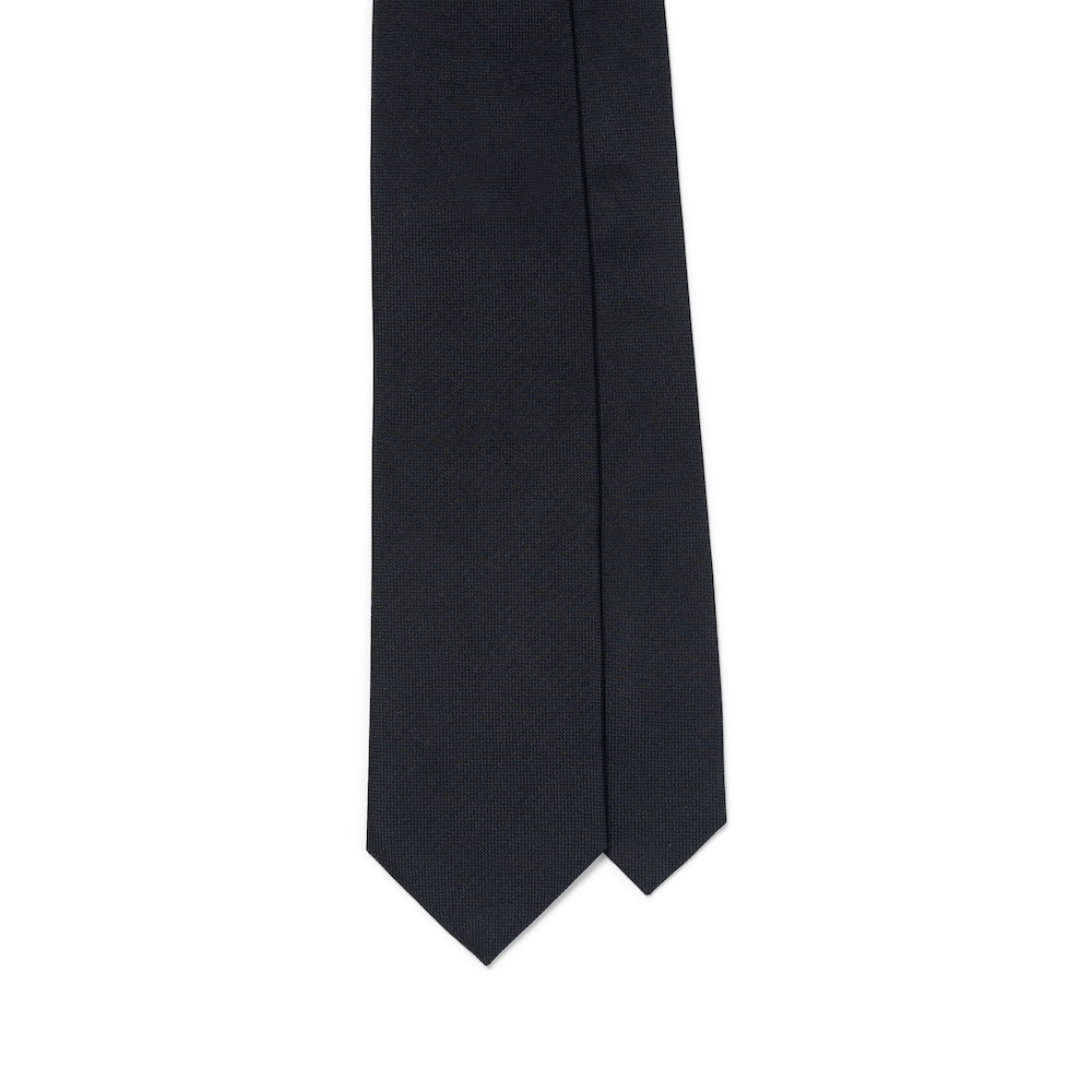 Dark Navy Basket Solid Woven Silk Tie