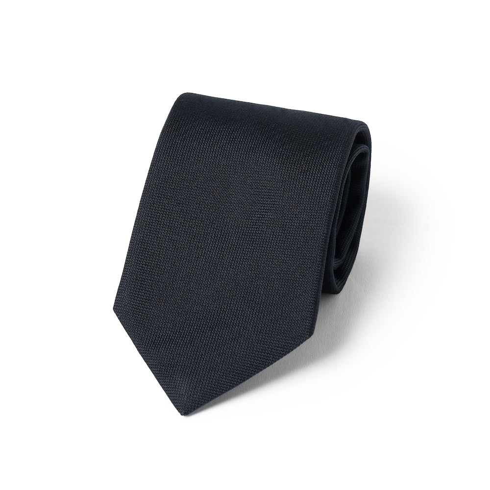 Dark Navy Basket Solid Woven Silk Tie