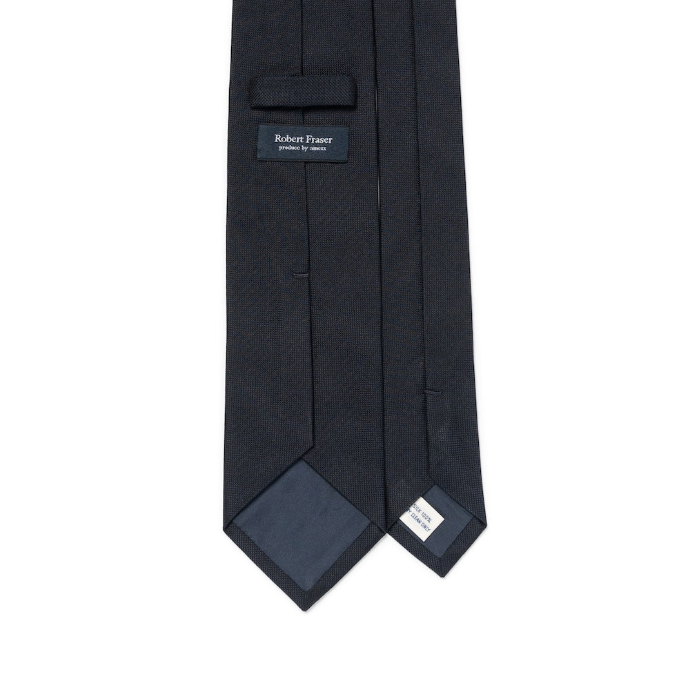 Dark Navy Basket Solid Woven Silk Tie