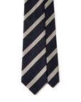 White Triple Rope Stripe Dark Navy Woven Silk Tie