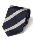 White Triple Rope Stripe Dark Navy Woven Silk Tie