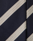 White Triple Rope Stripe Dark Navy Woven Silk Tie