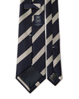 White Triple Rope Stripe Dark Navy Woven Silk Tie