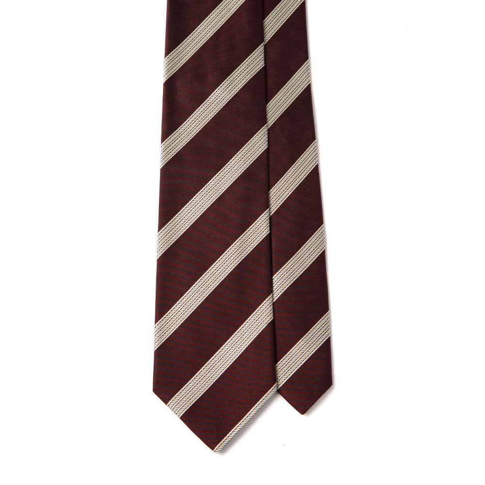 White Triple Rope Stripe Burgundy Woven Silk Tie