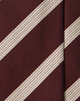 White Triple Rope Stripe Burgundy Woven Silk Tie