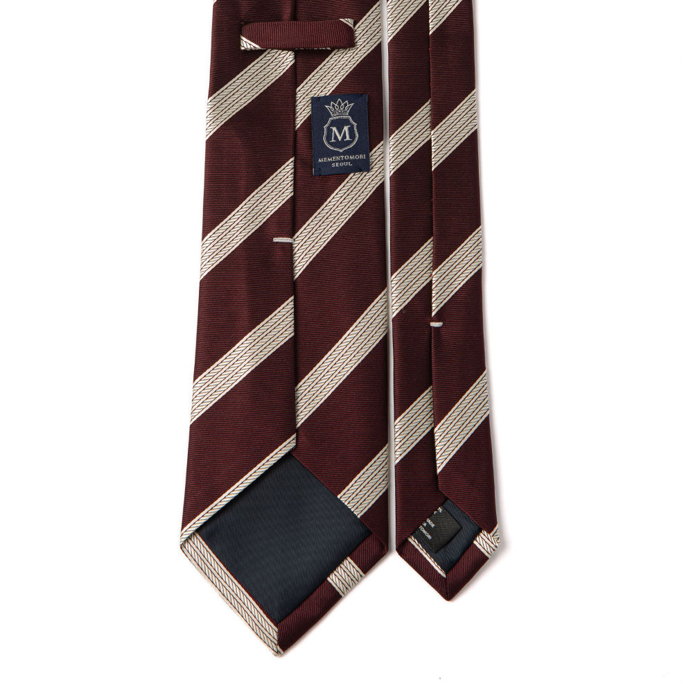 White Triple Rope Stripe Burgundy Woven Silk Tie