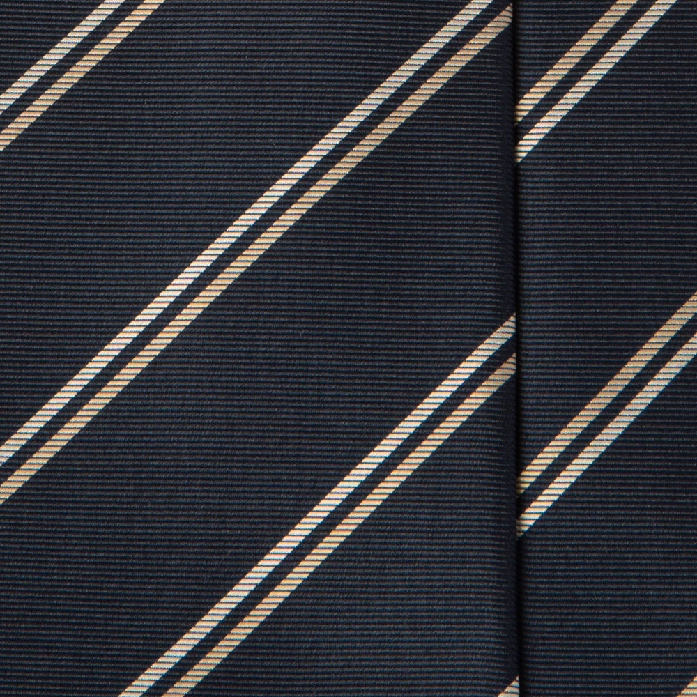 Beige Double Stripe Dark Navy Woven Silk Tie