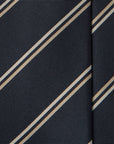 Beige Double Stripe Dark Navy Woven Silk Tie