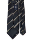 Beige Double Stripe Dark Navy Woven Silk Tie