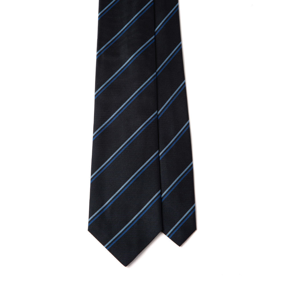 Blue Navy Double Stripe Dark Navy Woven Silk Tie