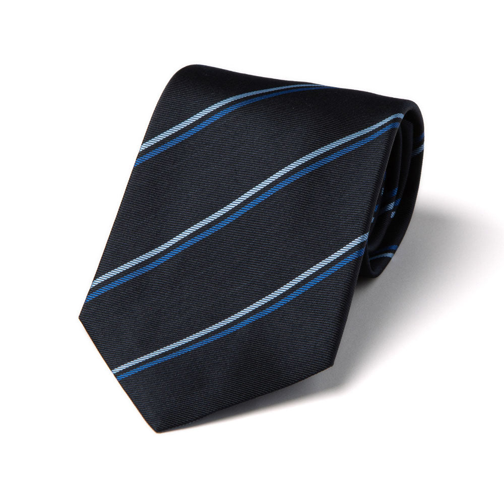 Blue Navy Double Stripe Dark Navy Woven Silk Tie