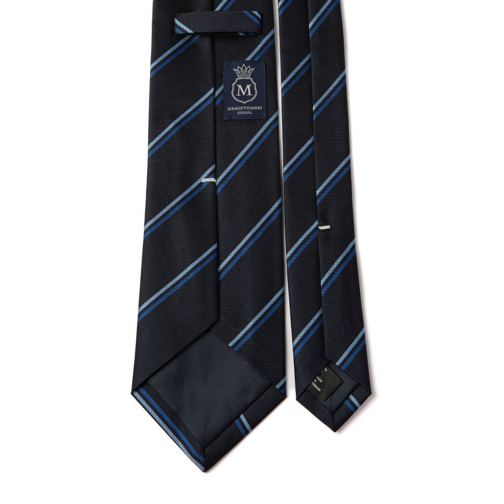 Blue Navy Double Stripe Dark Navy Woven Silk Tie