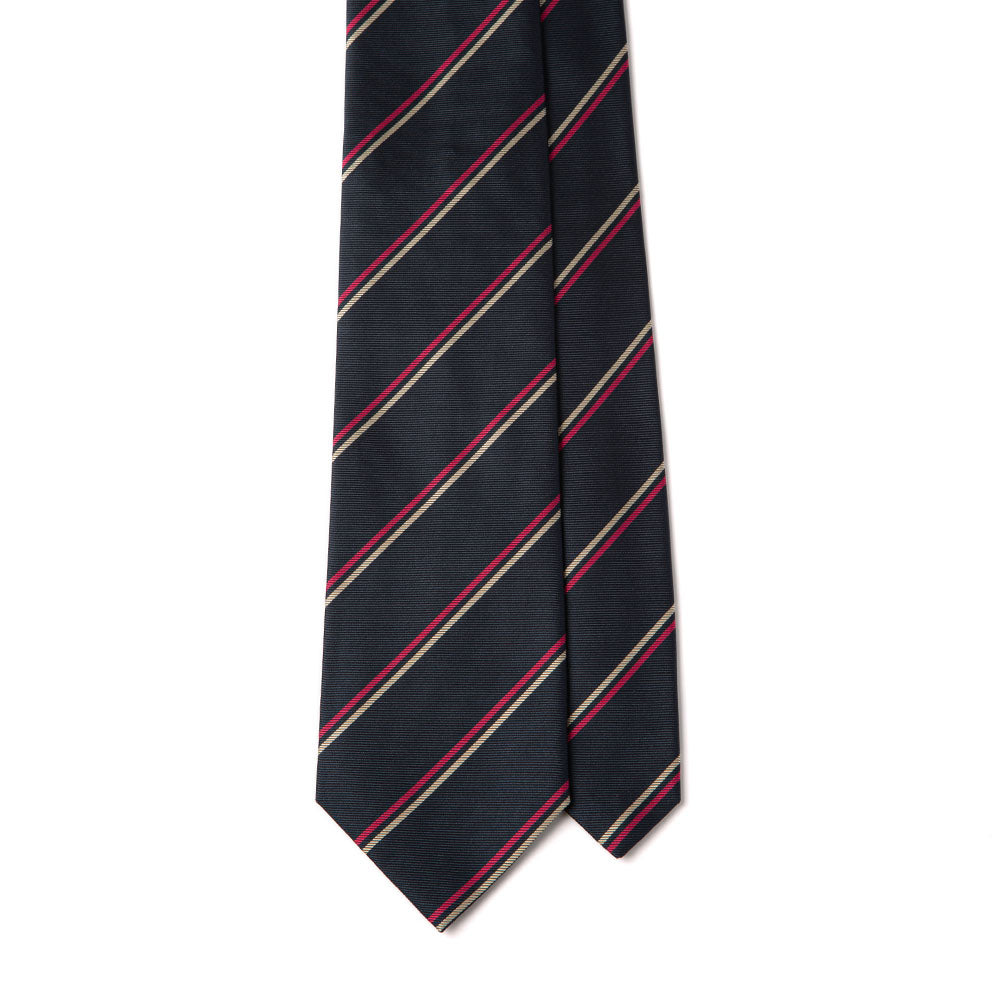 Pink Beige Double Stripe Dark Navy Woven Silk Tie