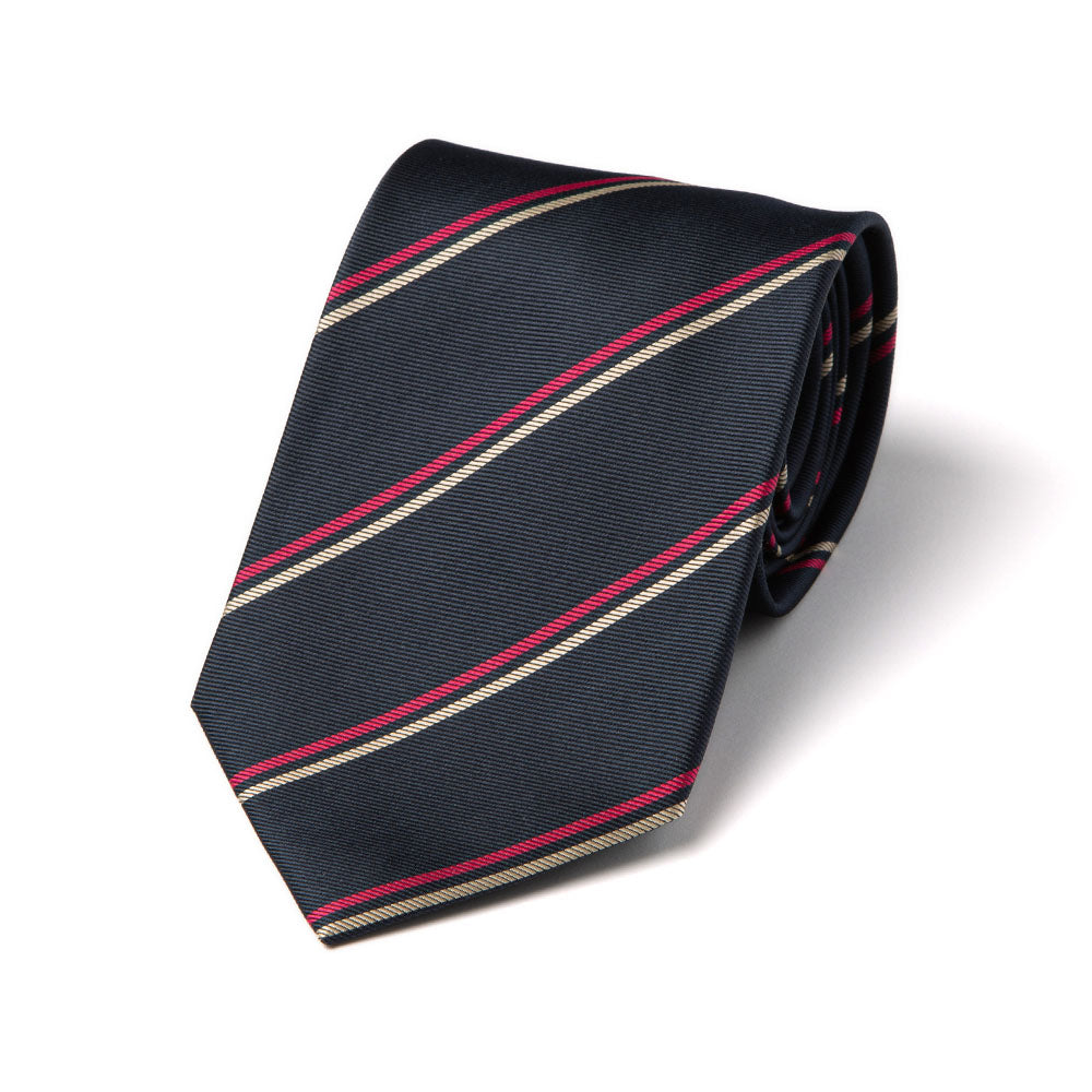Pink Beige Double Stripe Dark Navy Woven Silk Tie