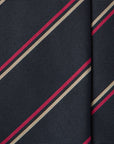 Pink Beige Double Stripe Dark Navy Woven Silk Tie