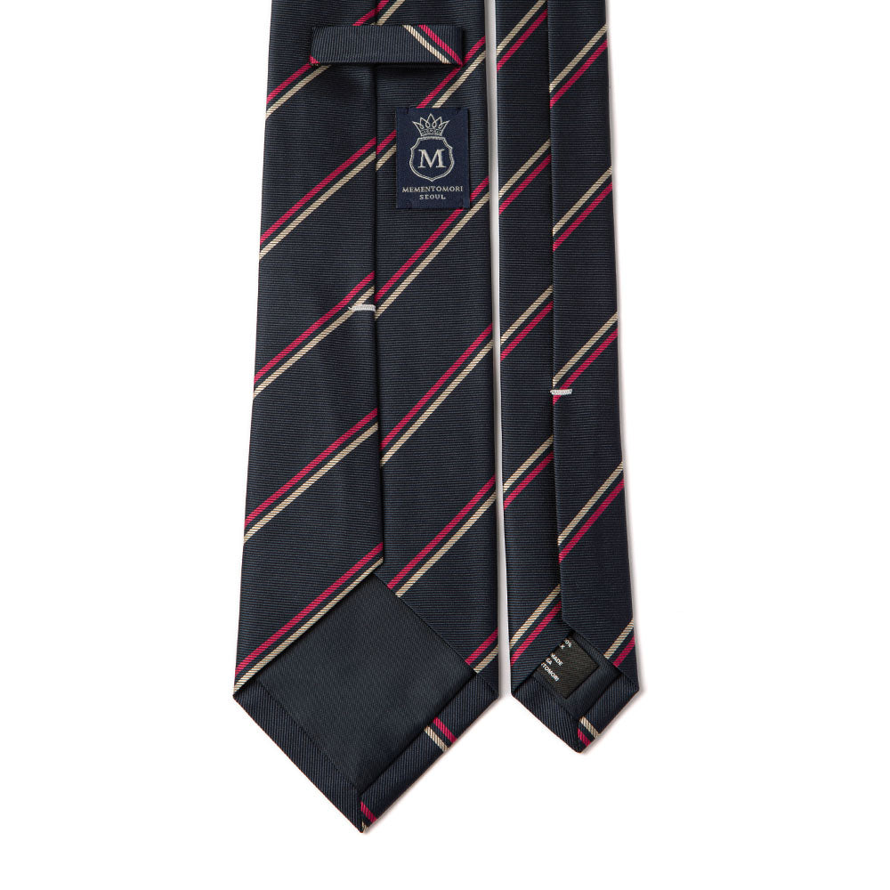 Pink Beige Double Stripe Dark Navy Woven Silk Tie