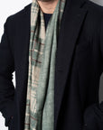 Sage Green Check Pattern & Solid Double Face Wool Scarf