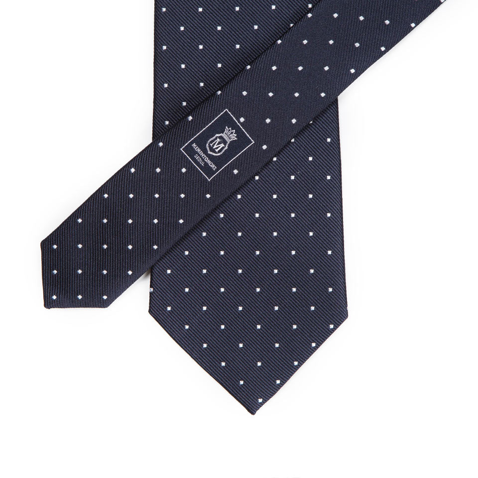King Twill Pin Dot Navy White Silk Tie