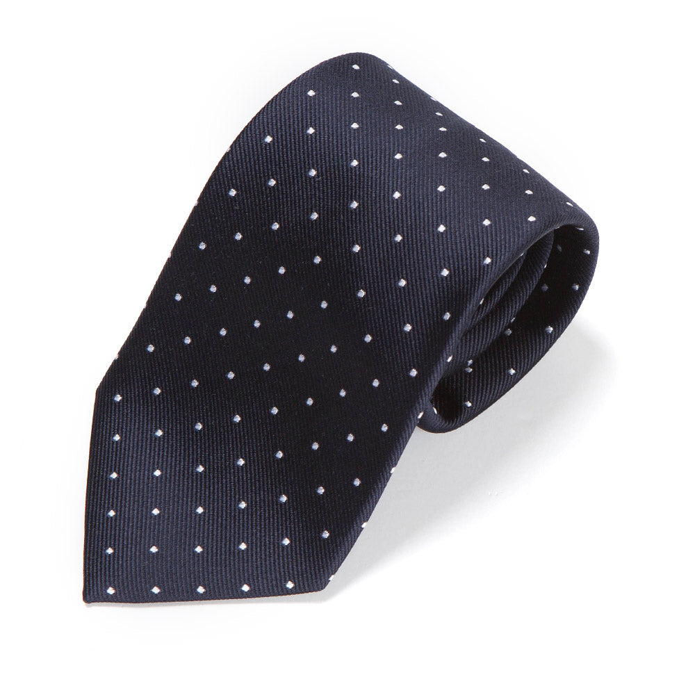 King Twill Pin Dot Navy White Silk Tie