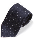 King Twill Pin Dot Navy White Silk Tie