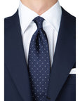 King Twill Pin Dot Navy White Silk Tie