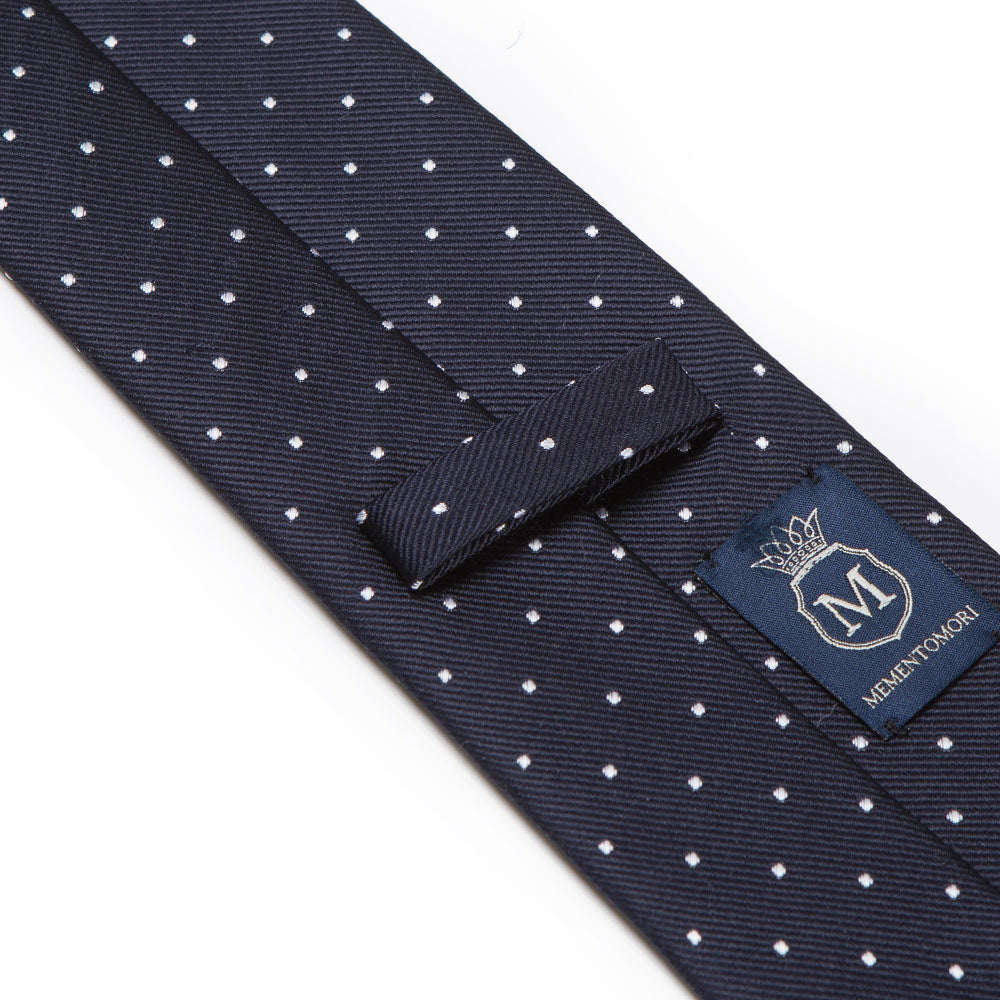 King Twill Pin Dot Navy White Silk Tie