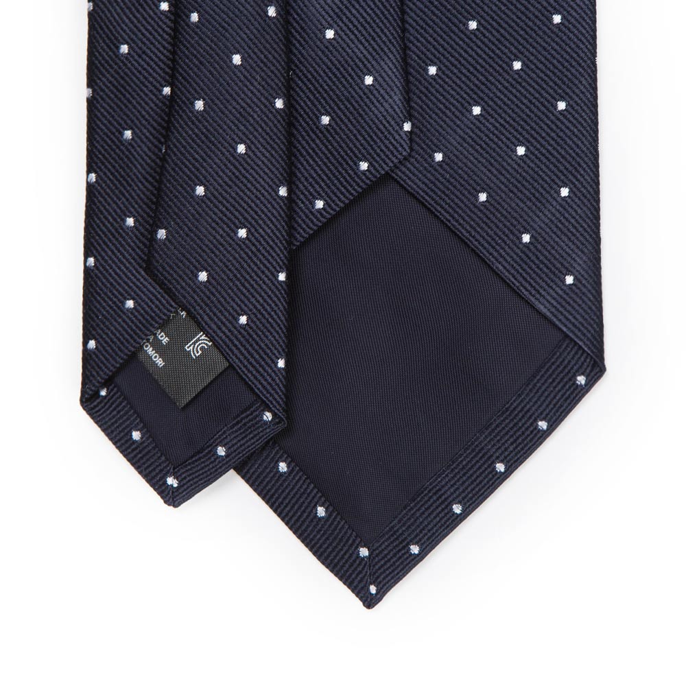King Twill Pin Dot Navy White Silk Tie