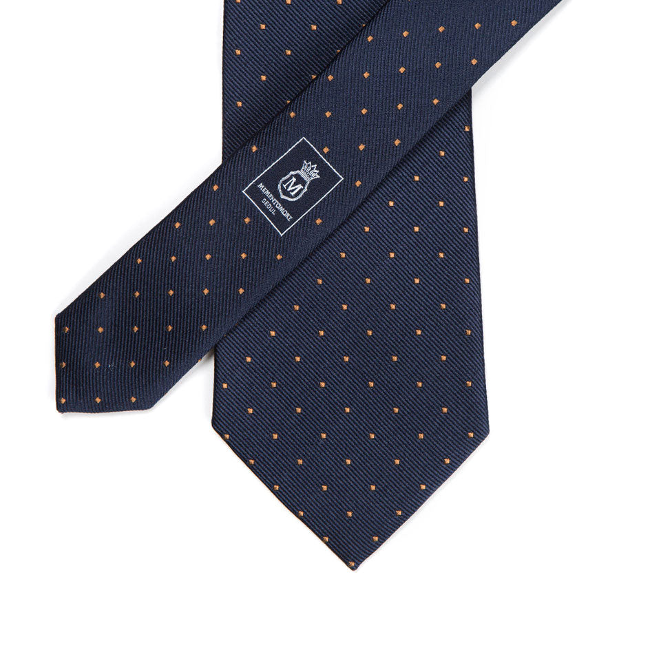 King Twill Pin Dot Navy Orange Silk Tie