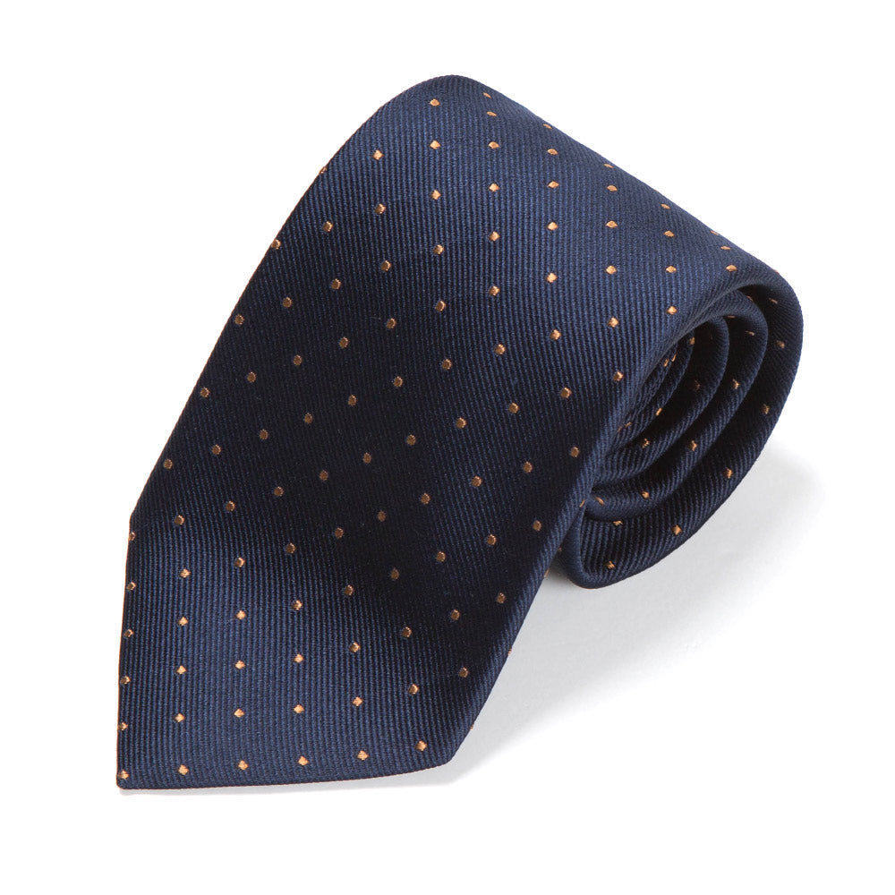 King Twill Pin Dot Navy Orange Silk Tie