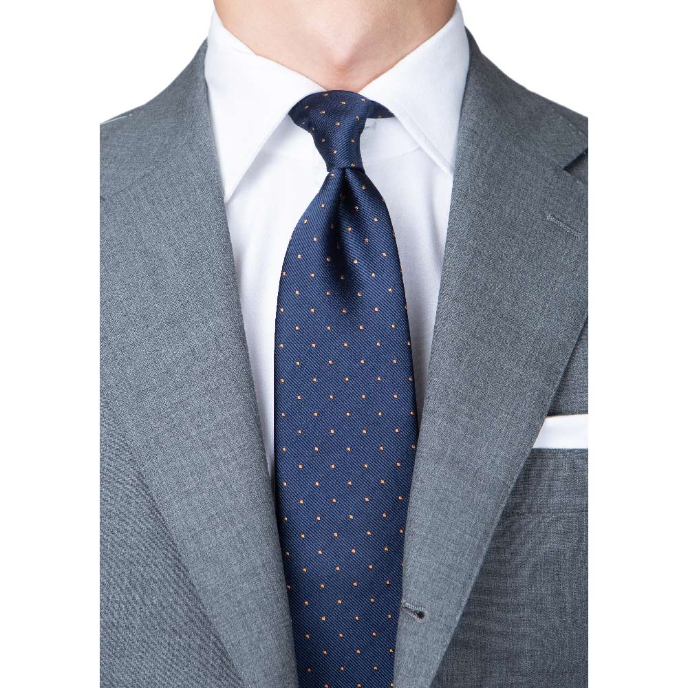 King Twill Pin Dot Navy Orange Silk Tie