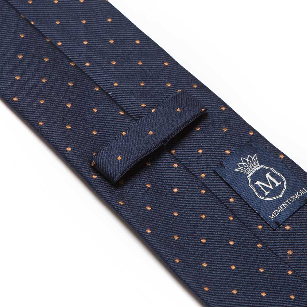 King Twill Pin Dot Navy Orange Silk Tie