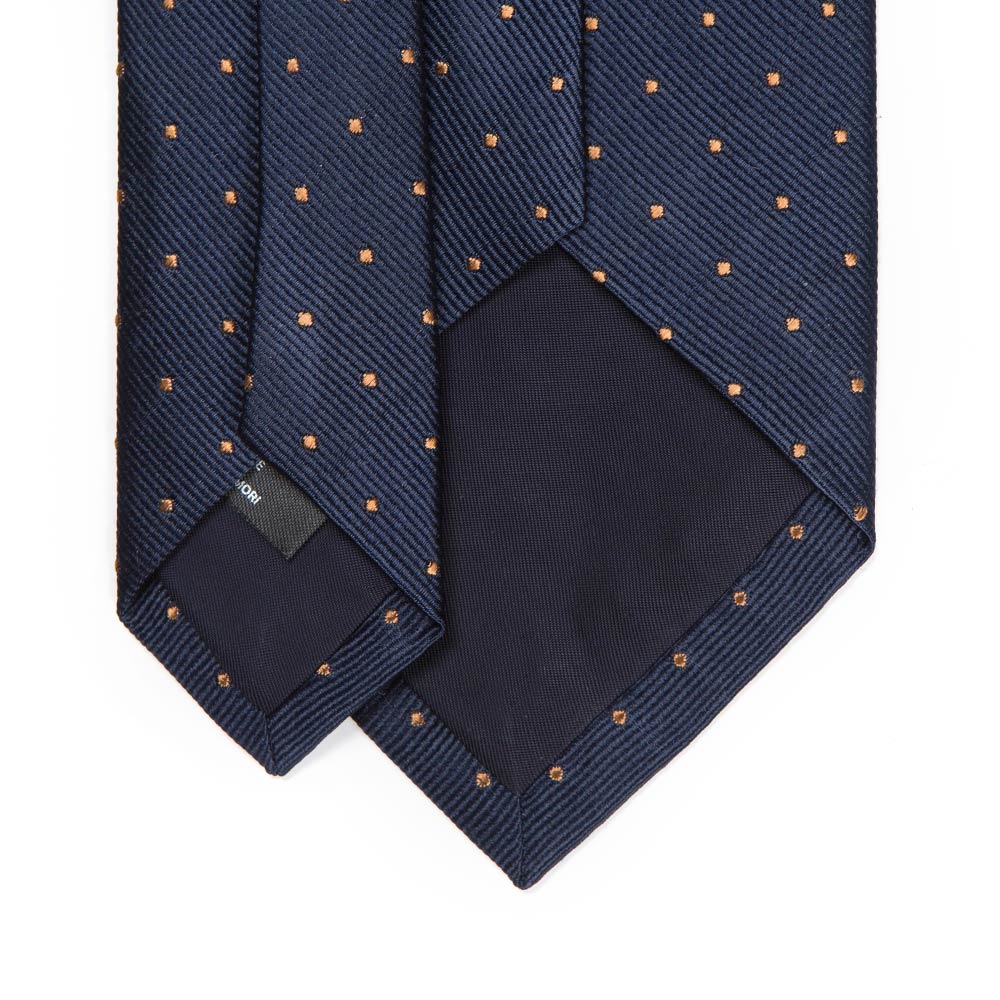 King Twill Pin Dot Navy Orange Silk Tie