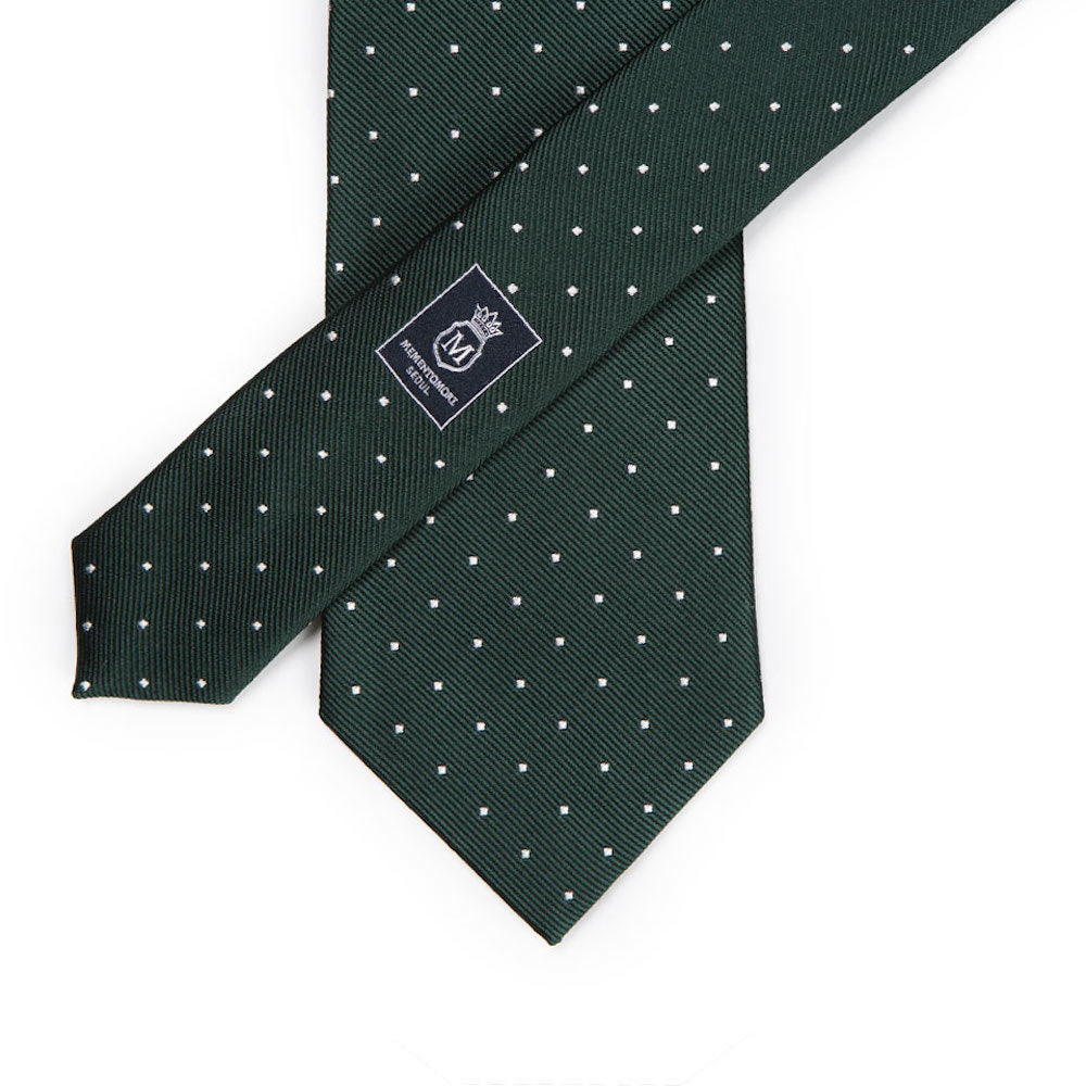 King Twill Pin Dot Green White Silk Tie