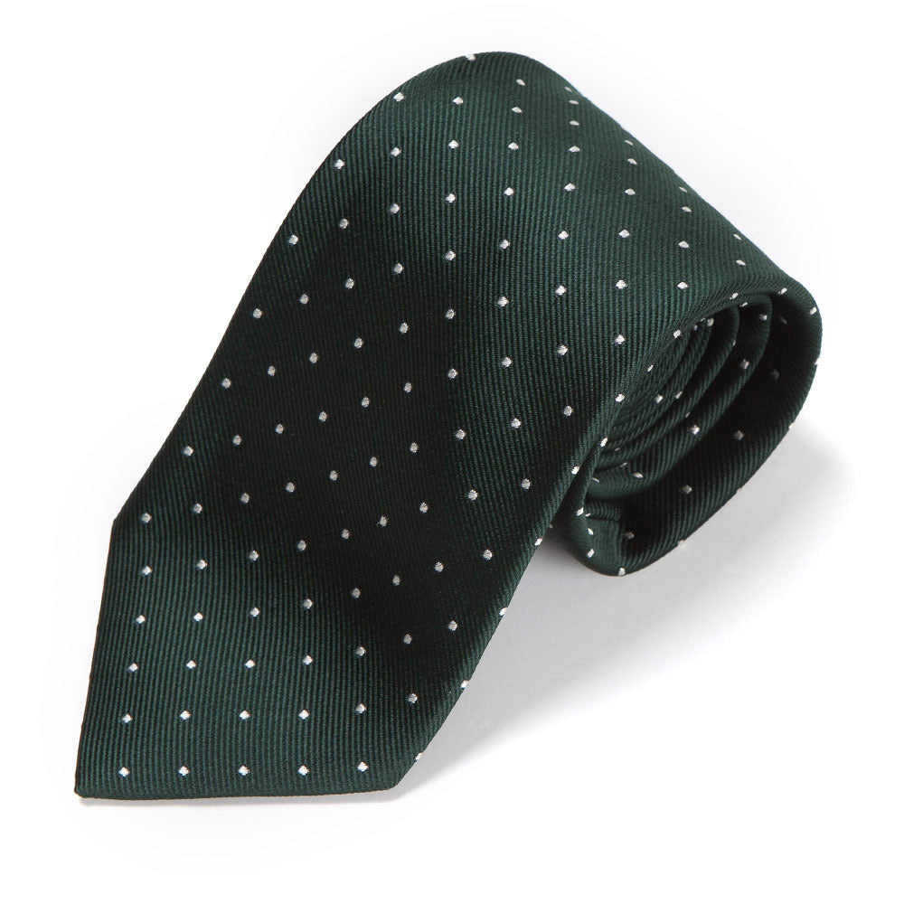 King Twill Pin Dot Green White Silk Tie