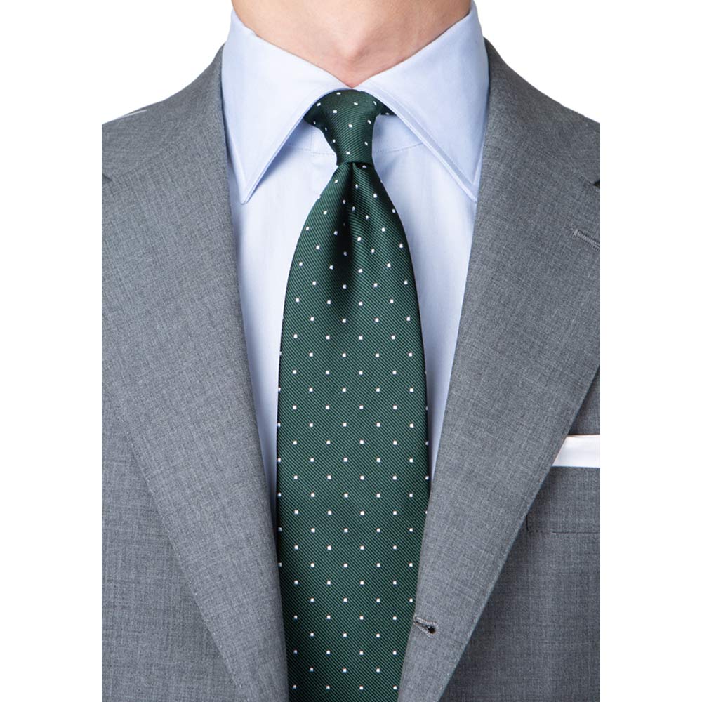 King Twill Pin Dot Green White Silk Tie