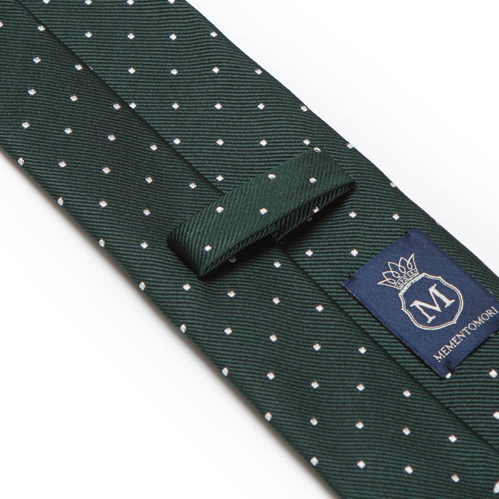 King Twill Pin Dot Green White Silk Tie