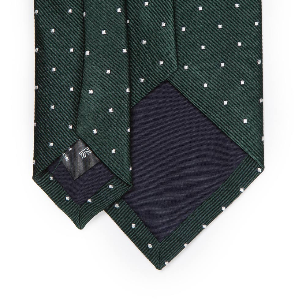King Twill Pin Dot Green White Silk Tie