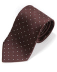 King Twill Pin Dot Brown White Silk Tie