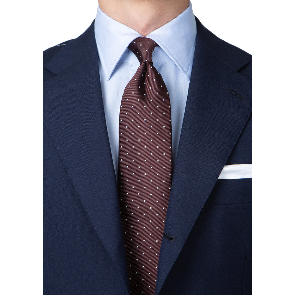 King Twill Pin Dot Brown White Silk Tie