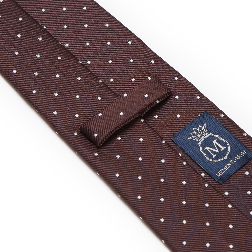 King Twill Pin Dot Brown White Silk Tie
